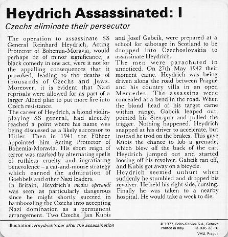 1977 Edito-Service World War II - Deck 32 #13-036-32-10 Heydrich Assassinated: I Back