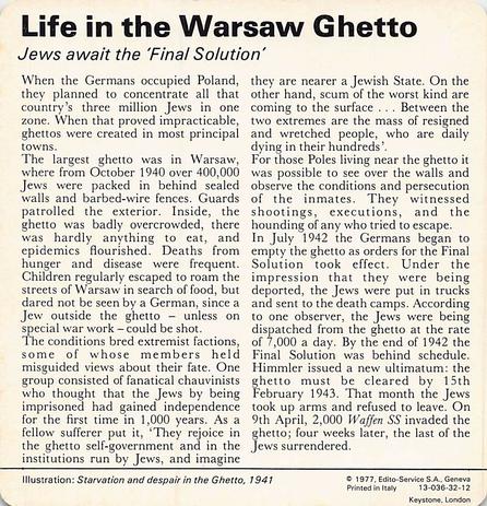 1977 Edito-Service World War II - Deck 32 #13-036-32-12 Life in the Warsaw Ghetto Back