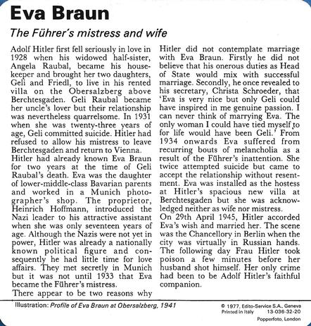 1977 Edito-Service World War II - Deck 32 #13-036-32-20 Eva Braun Back