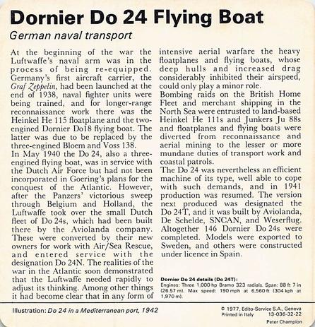 1977 Edito-Service World War II - Deck 32 #13-036-32-22 Dornier Do 24 Flying Boat Back