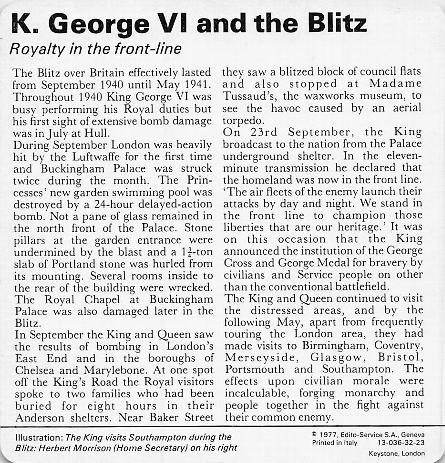1977 Edito-Service World War II - Deck 32 #13-036-32-23 King George VI and the Blitz Back
