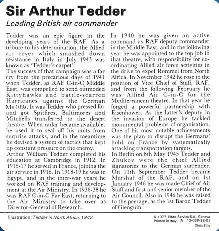 1977 Edito-Service World War II - Deck 38 #13-036-38-01 Sir Arthur Tedder Back