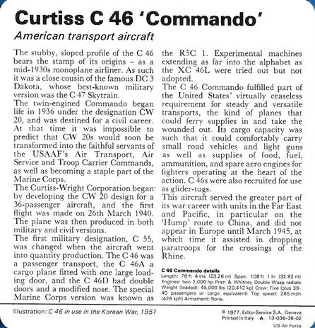 1977 Edito-Service World War II - Deck 38 #13-036-38-02 Curtiss C 46 'Commando' Back