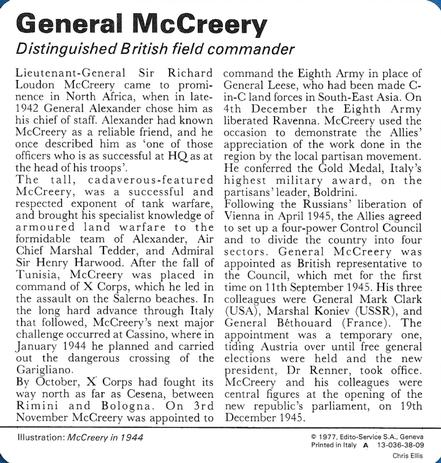 1977 Edito-Service World War II - Deck 38 #13-036-38-09 General McCreery Back