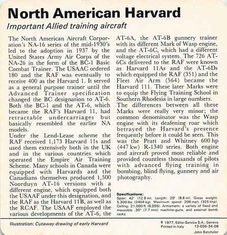 1977 Edito-Service World War II - Deck 34 #13-036-34-08 North American Harvard Back