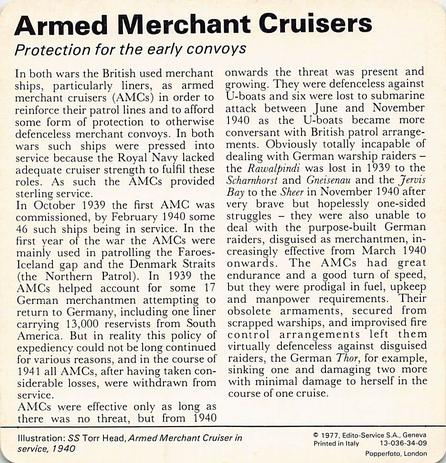1977 Edito-Service World War II - Deck 34 #13-036-34-09 Armed Merchant Cruisers Back