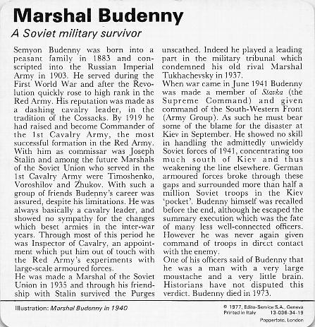 1977 Edito-Service World War II - Deck 34 #13-036-34-19 Marshal Budenny Back