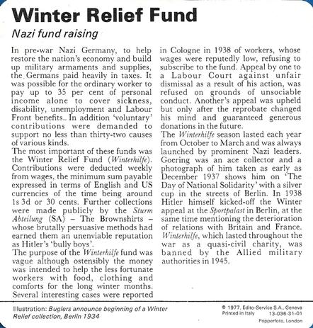 1977 Edito-Service World War II - Deck 31 #13-036-31-01 Winter Relief Fund Back