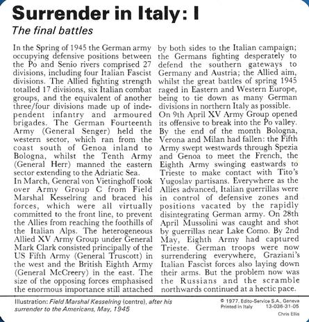 1977 Edito-Service World War II - Deck 31 #13-036-31-05 Surrender in Italy: I Back