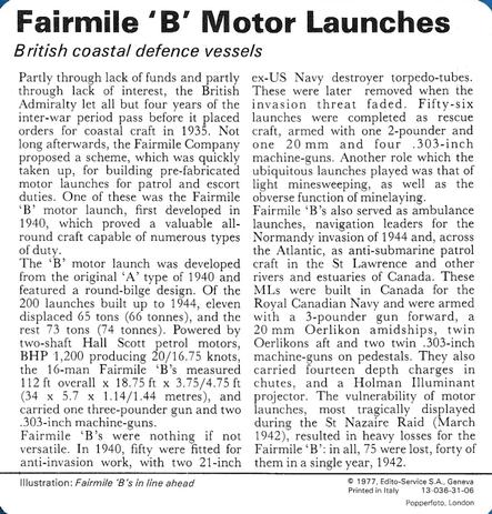 1977 Edito-Service World War II - Deck 31 #13-036-31-06 Fairmile 'B' Motor Launches Back