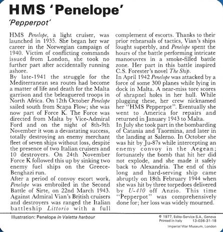 1977 Edito-Service World War II - Deck 31 #13-036-31-18 HMS 'Penelope' Back