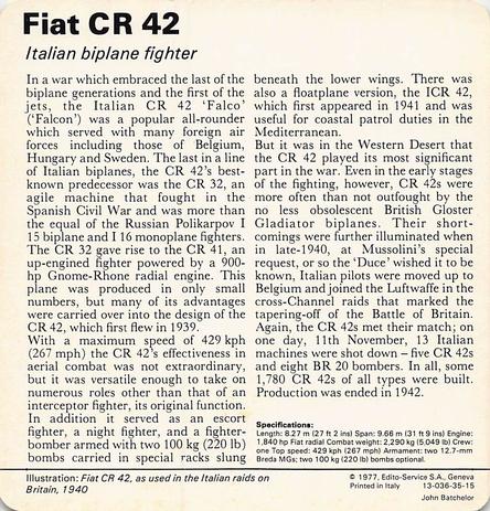 1977 Edito-Service World War II - Deck 35 #13-036-35-15 Fiat CR 42 Back