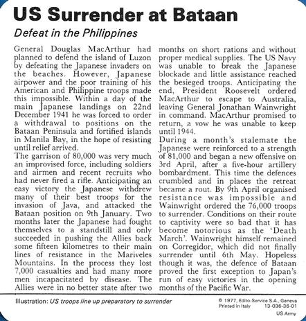 1977 Edito-Service World War II - Deck 36 #13-036-36-01 US Surrender at Bataan Back
