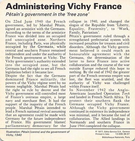 1977 Edito-Service World War II - Deck 36 #13-036-36-07 Administering Vichy France Back