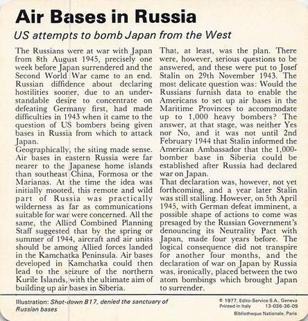 1977 Edito-Service World War II - Deck 36 #13-036-36-09 Air Bases in Russia Back