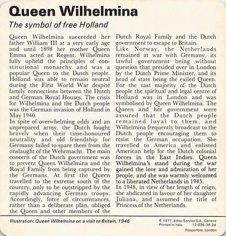 1977 Edito-Service World War II - Deck 36 #13-036-36-24 Queen Wilhelmina Back