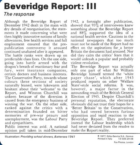 1977 Edito-Service World War II - Deck 29 #13-036-29-08 Beveridge Report: III Back