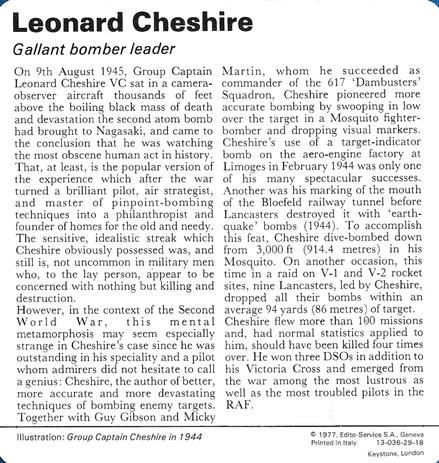 1977 Edito-Service World War II - Deck 29 #13-036-29-18 Leonard Cheshire Back