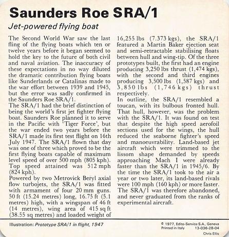 1977 Edito-Service World War II - Deck 28 #13-036-28-04 Saunders Roe SRA/1 Back