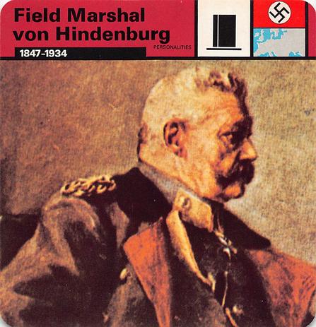 1977 Edito-Service World War II - Deck 28 #13-036-28-19 Field Marshal von Hindenburg Front