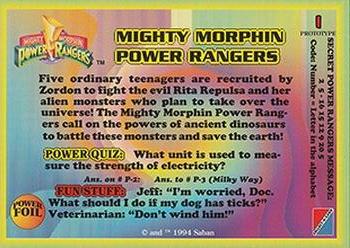 1994 Collect-A-Card Mighty Morphin Power Rangers (Hobby) - Prototypes #1 Mighty Morphin Power Rangers Back