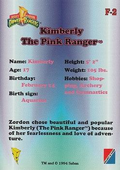 1994 Collect-A-Card Mighty Morphin Power Rangers (Hobby) - Ranger Biography Foil Stamped #F-2 Kimberly The Pink Ranger Back