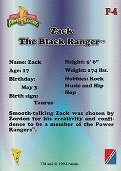 1994 Collect-A-Card Mighty Morphin Power Rangers (Hobby) - Ranger Biography Foil Stamped #F-4 Zack The Black Ranger Back
