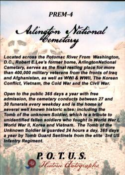 2018 Historic Autographs P.O.T.U.S. - Premium #PREM-4 Arlington National Cemetery Back