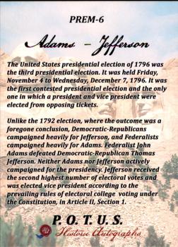 2018 Historic Autographs P.O.T.U.S. - Premium #PREM-6 John Adams / Thomas Jefferson Back