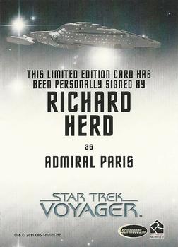 2012 Rittenhouse The Quotable Star Trek Voyager - Autographs #NNO Richard Herd Back