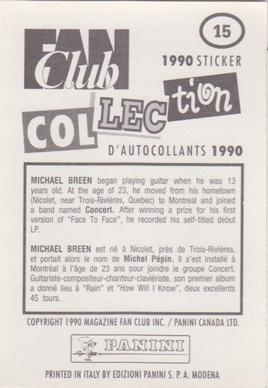 1990 Panini Fan Club Collection Pop Star Stickers #15 Michael Breen Back