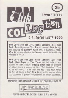 1990 Panini Fan Club Collection Pop Star Stickers #25 Bon Jovi Back