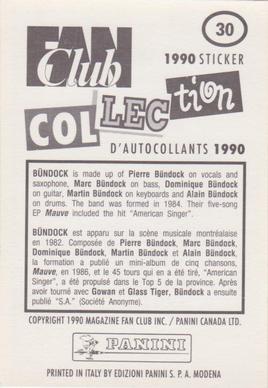 1990 Panini Fan Club Collection Pop Star Stickers #30 Bundock Back