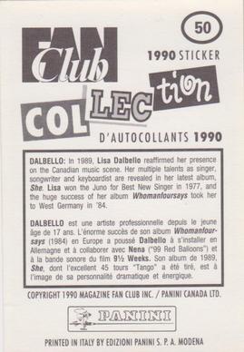 1990 Panini Fan Club Collection Pop Star Stickers #50 Dalbello Back