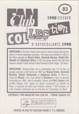 1990 Panini Fan Club Collection Pop Star Stickers #83 Indochine Back
