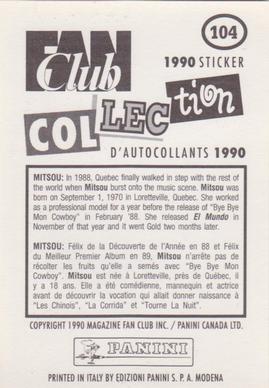 1990 Panini Fan Club Collection Pop Star Stickers #104 Mitsou Back