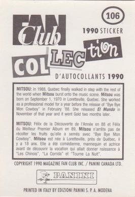 1990 Panini Fan Club Collection Pop Star Stickers #106 Mitsou Back