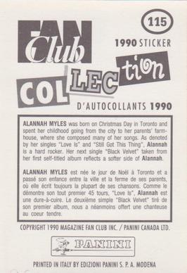 1990 Panini Fan Club Collection Pop Star Stickers #115 Alannah Myles Back