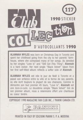 1990 Panini Fan Club Collection Pop Star Stickers #117 Alannah Myles Back