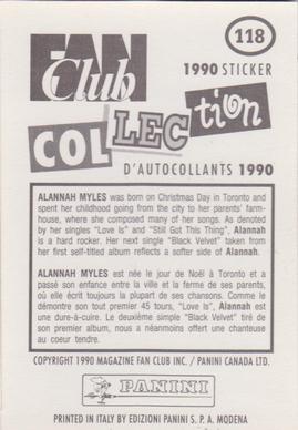 1990 Panini Fan Club Collection Pop Star Stickers #118 Alannah Myles Back