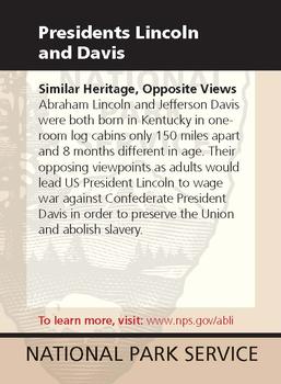 2011 National Park Service Civil War to Civil Rights - Abraham Lincoln Birthplace National Historic Park #NNO Presidents Lincoln and Davis Similar Heritage, Opposite Views Back