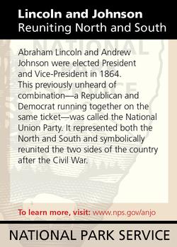 2011 National Park Service Civil War to Civil Rights - Andrew Johnson National Historic Site #NNO Lincoln and Johnson: Reuniting North and South Back