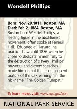 2011 National Park Service Civil War to Civil Rights - Boston National Historical Park #NNO Wendell Phillips Back