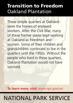 2011 National Park Service Civil War to Civil Rights - Cane River Creole National Historical Park #NNO Transition to Freedom: Oakland Plantation Back