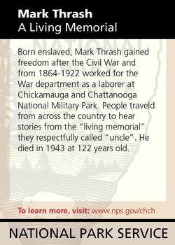 2011 National Park Service Civil War to Civil Rights - Chickamauga & Chattanooga National Military Park #NNO Mark Thrash: A Living Memorial Back
