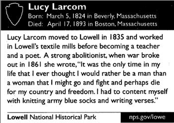 2011 National Park Service Civil War to Civil Rights - Lowell National Historical Park #NNO Lucy Larcom Back