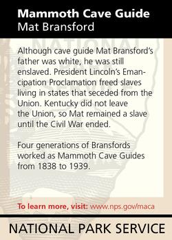 2011 National Park Service Civil War to Civil Rights - Mammoth Cave National Park #NNO Mammoth Cave Guide: Mat Bransford Back