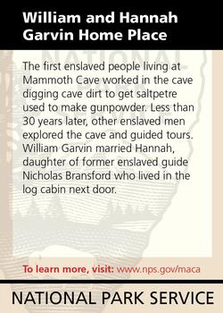 2011 National Park Service Civil War to Civil Rights - Mammoth Cave National Park #NNO William and Hannah Garvin Home Place Back
