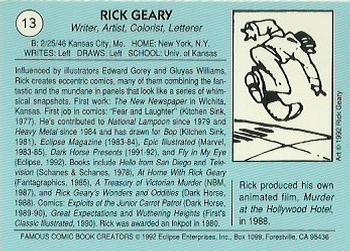 1992 Eclipse Famous Comic Book Creators - Promos #13 Rick Geary Back