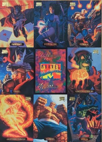 1994 Fleer Marvel Masterpieces Hildebrandt Brothers - 9-Card Panel Promos #NNO Cable / Gambit / Green Goblin / Hulk / Human Torch / Odin / Psylocke / Thing Front